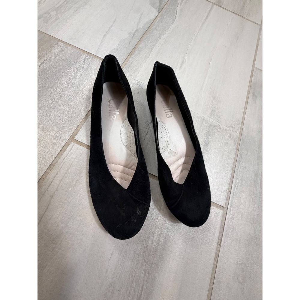 Calla Black Suede Notched Vamp Bunion Friendly Comfort Flats Shoes Size 39.5